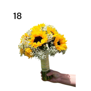 buque de novia con 8 girasoles + follaje en blanco
