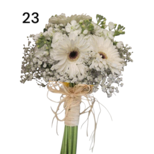BUQUE DE NOVIA CON 6 GERBERAS + FOLLAJE BLANCO Y VERDE