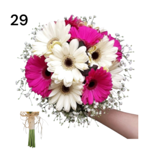 buque de novia de 10 hermosas gerberas y follaje blanco