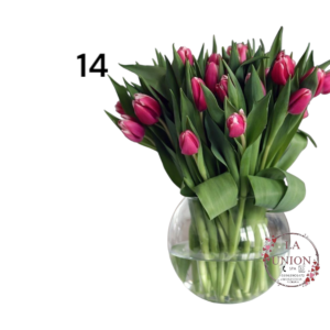 Hermoso Ramo de 40 tulipanes  en pecera redonda de vidrio,