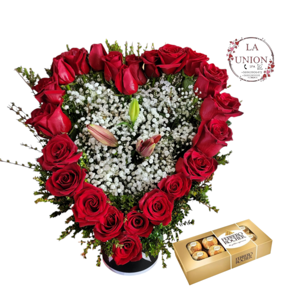 Hermoso arreglo con 12 rosas + 5 girasoles + 1 lilium +follaje verde elaborado  en pecera vidrio,  medida del arreglo 60cm alto - Imagen 18