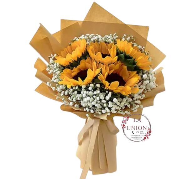Hermoso arreglo con 12 rosas + 5 girasoles + 1 lilium +follaje verde elaborado  en pecera vidrio,  medida del arreglo 60cm alto - Imagen 27