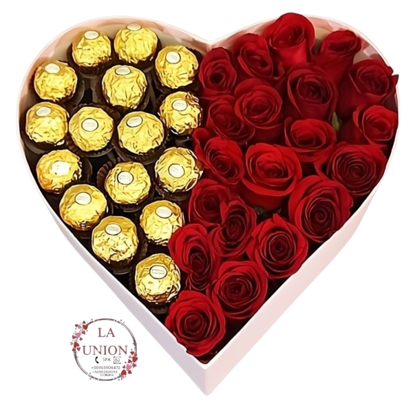 Hermosa caja con rosas y chocolates