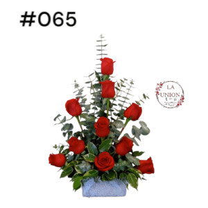 Arrimo con 10 rosas rojas