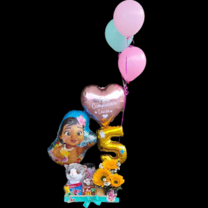 Hermosa bandeja con globos con helio para regalo