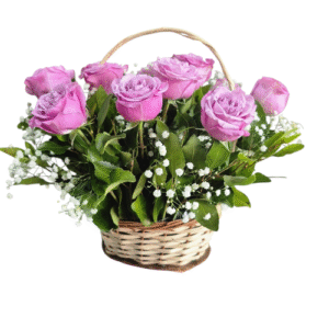 CANASTO CON 12 ROSAS LILAS
