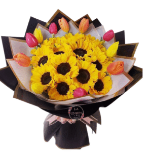 girasoles y tulipanes