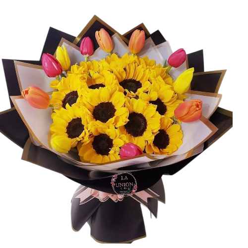 girasoles y tulipanes