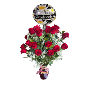 RAMO EN FLORERO CON 25 ROSAS + GLOBO