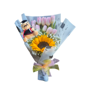 RAMO DE MANO CON 11 FLORES +PELUCHE