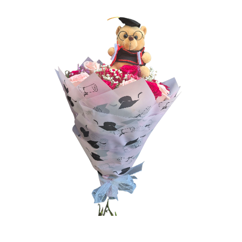 RAMO DE MANO DE 14 HERMOSAS FLORES + 1 PELUCHE DE 10CM - Imagen 2