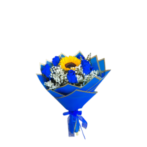 6 HERMOSAS ROSAS AZULES Y 1 GIRASOL