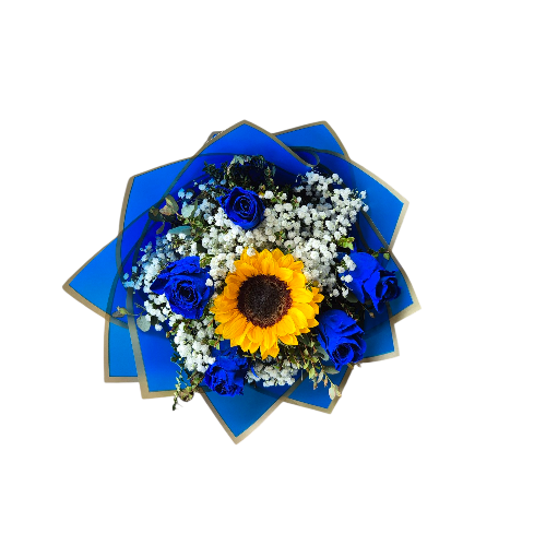 6 HERMOSAS ROSAS AZULES Y 1 GIRASOL - Imagen 2