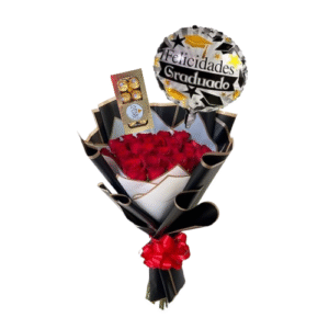 20 HERMOSAS ROSAS ROJAS + CHOCOLATE DE 8 BOMBONES + GLOBO