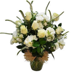 hermoso florero con 40 flores surtidas